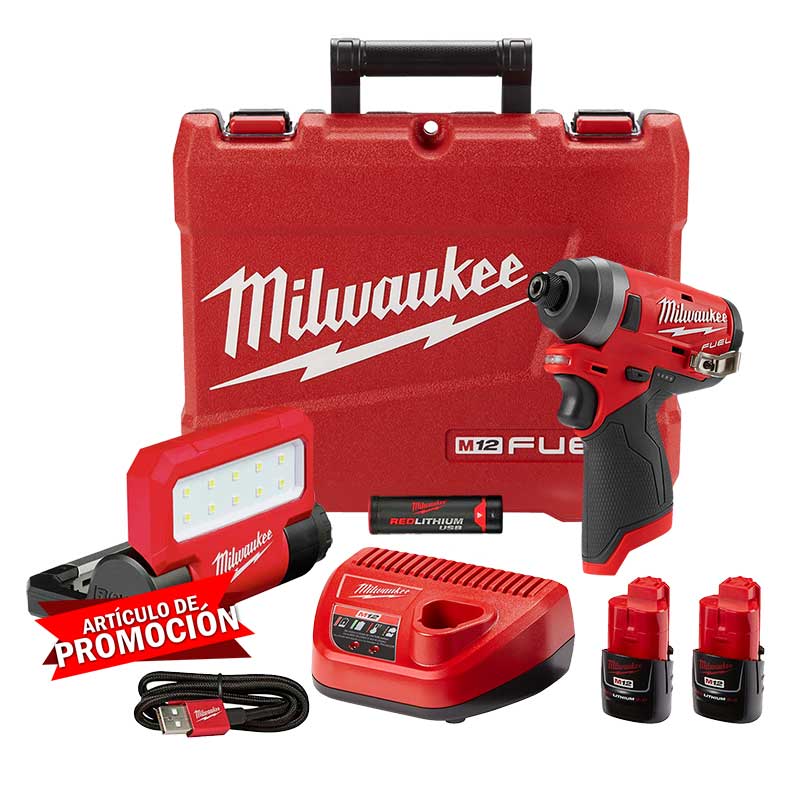 Combo Milwaukee llave de impacto 1/4 M12 FUEL/ Maleta y Linterna
