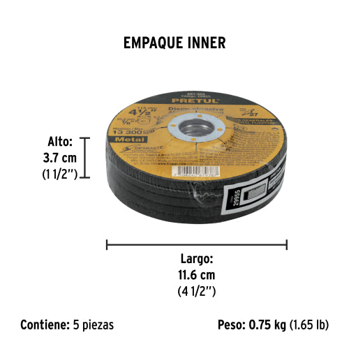 Disco Tipo 27 de 4-1/2" x 6.2 mm desbaste de metal, Pretul