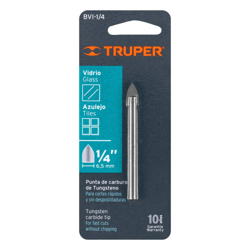 Broca para vidrio y azulejo de 1/4", Truper