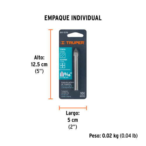 Broca para vidrio y azulejo de 5/16", Truper