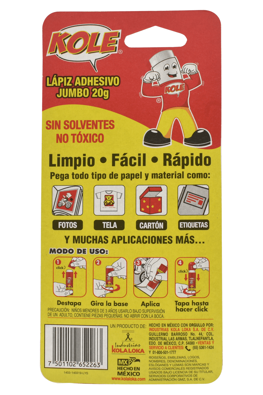 Lápiz Adhesivo Jumbo 20g Kole