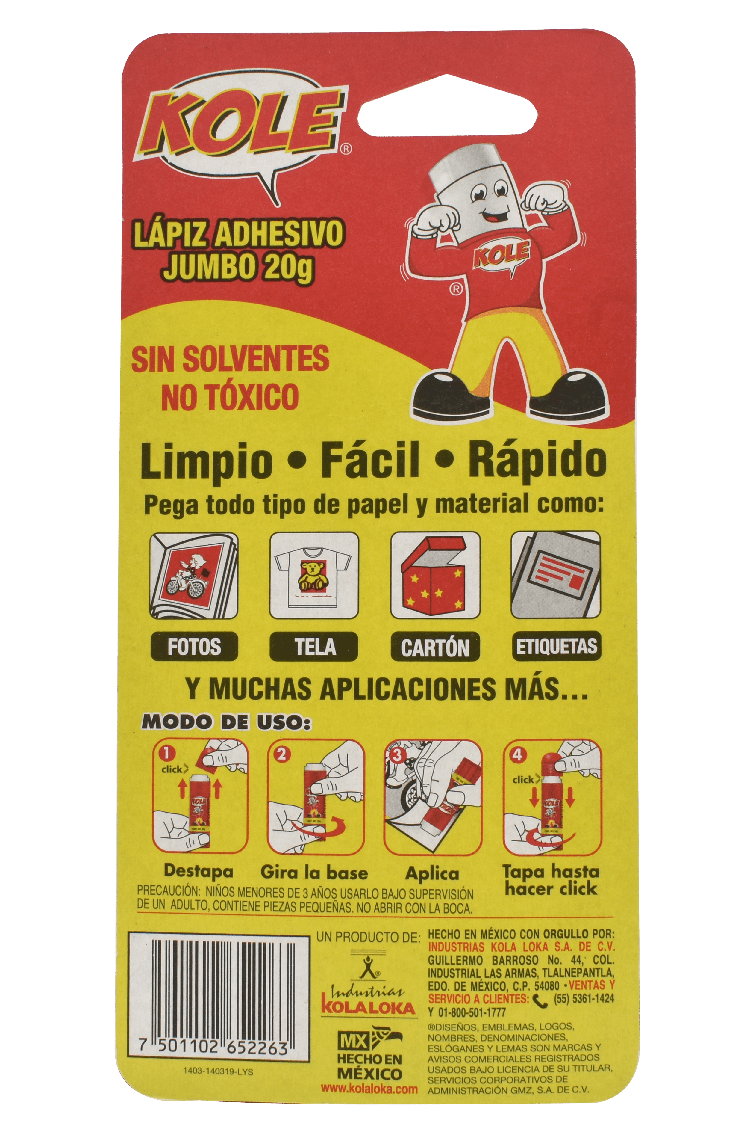 Lápiz Adhesivo Jumbo 20g Kole