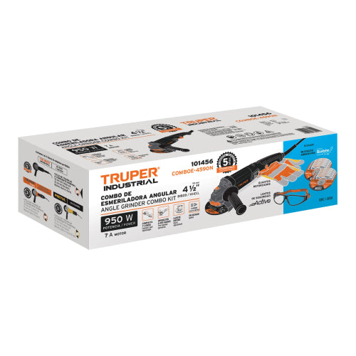 Combo esmeriladora 4-1/2",950W, discos, lentes y guantes,IND