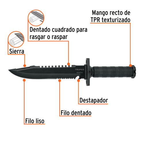 Cuchillo táctico de monte 8", TRUPER