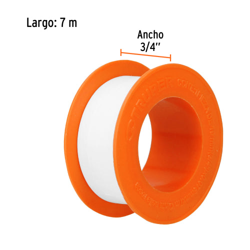 Cinta sella roscas 3/4" X 7 m de largo, uso general, Truper