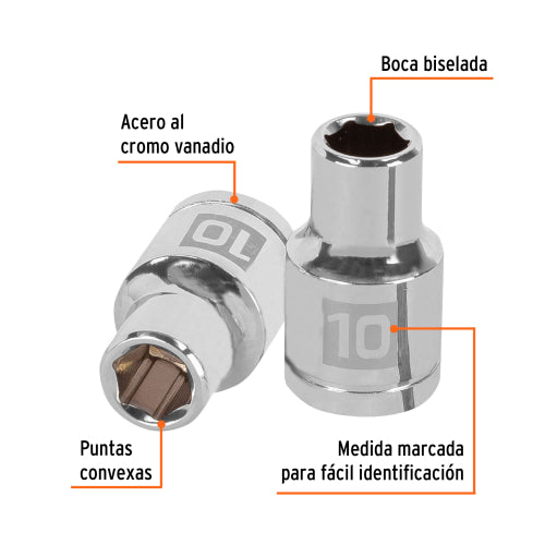 Dado de 10 mm, 6 puntas, cuadro 1/2", Truper