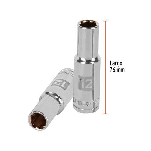 Dado largo de 3/8", 6 puntas, cuadro 1/2", Truper