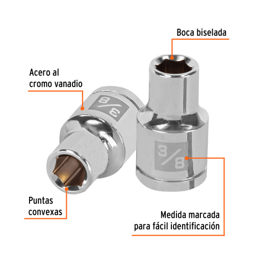 Dado de 3/8", 6 puntas, cuadro 1/2", Truper