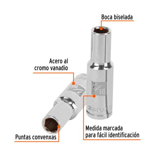Dado largo de 7/16", 6 puntas, cuadro 1/2", Truper