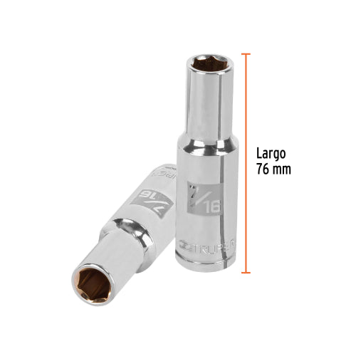 Dado largo de 7/16", 6 puntas, cuadro 1/2", Truper
