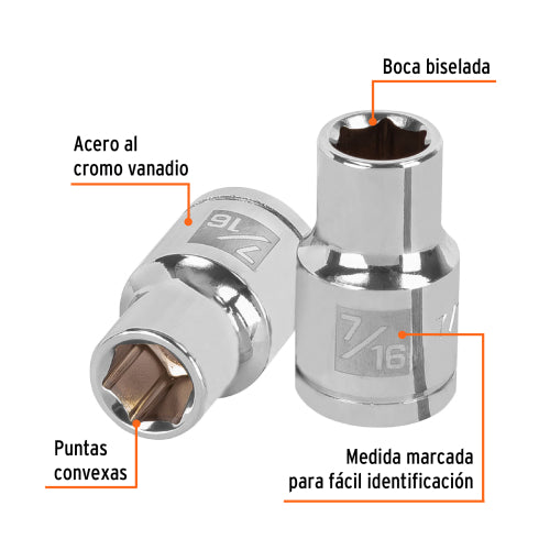 Dado de 7/16", 6 puntas, cuadro 1/2", Truper