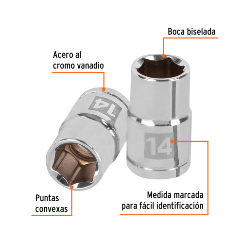 Dado de 14 mm, 6 puntas, cuadro 1/2", Truper