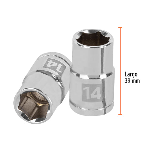Dado de 14 mm, 6 puntas, cuadro 1/2", Truper