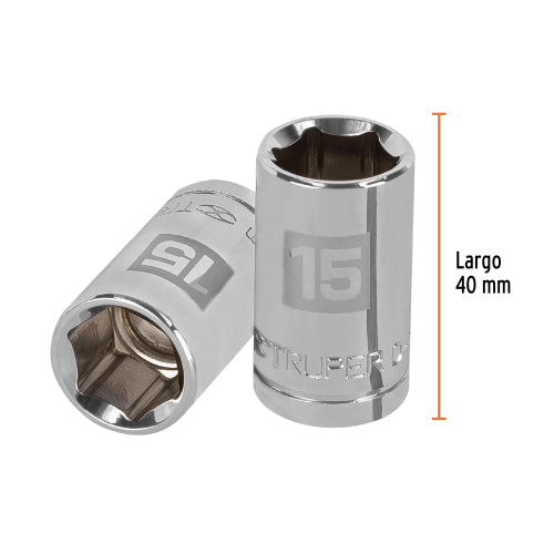 Dado de 15 mm, 6 puntas, cuadro 1/2", Truper