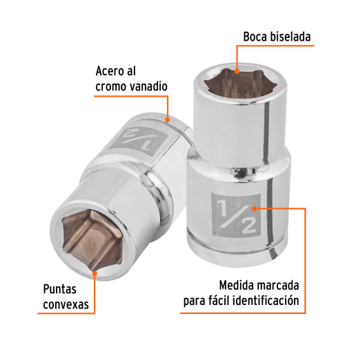 Dado de 1/2", 6 puntas, cuadro 1/2", Truper
