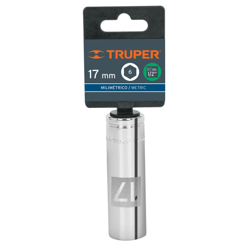 Dado largo de 17 mm, 6 puntas, cuadro 1/2", Truper