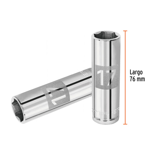 Dado largo de 17 mm, 6 puntas, cuadro 1/2", Truper