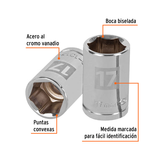 Dado de 17 mm, 6 puntas, cuadro 1/2", Truper
