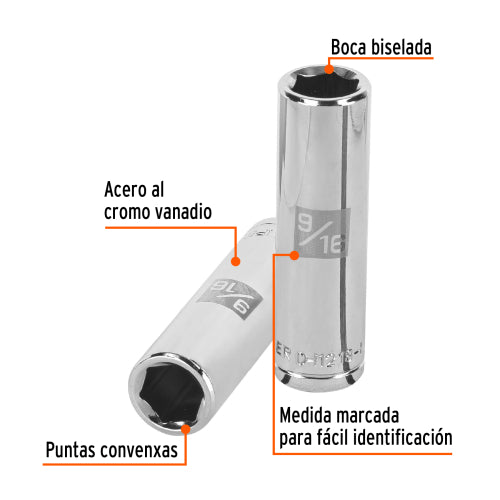 Dado largo de 9/16", 6 puntas, cuadro 1/2", Truper