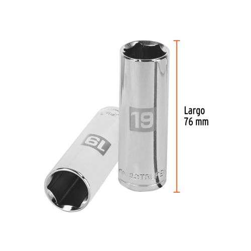 Dado largo de 19 mm, 6 puntas, cuadro 1/2", Truper