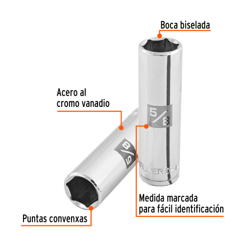 Dado largo de 5/8", 6 puntas, cuadro 1/2", Truper
