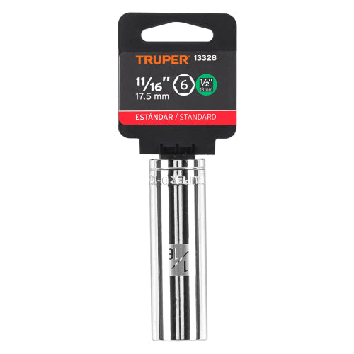 Dado largo de 11/16", 6 puntas, cuadro 1/2", Truper