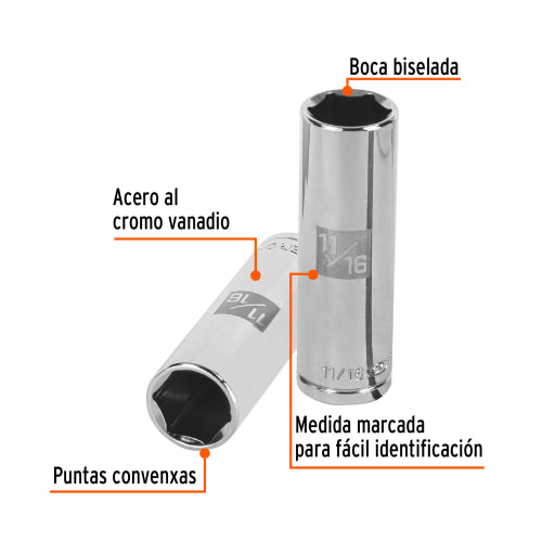 Dado largo de 11/16", 6 puntas, cuadro 1/2", Truper