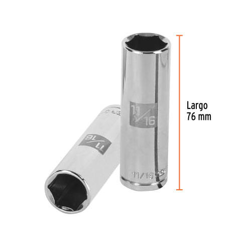 Dado largo de 11/16", 6 puntas, cuadro 1/2", Truper