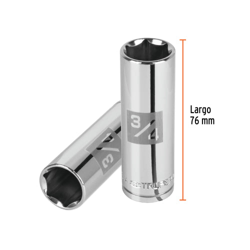 Dado largo de 3/4", 6 puntas, cuadro 1/2", Truper