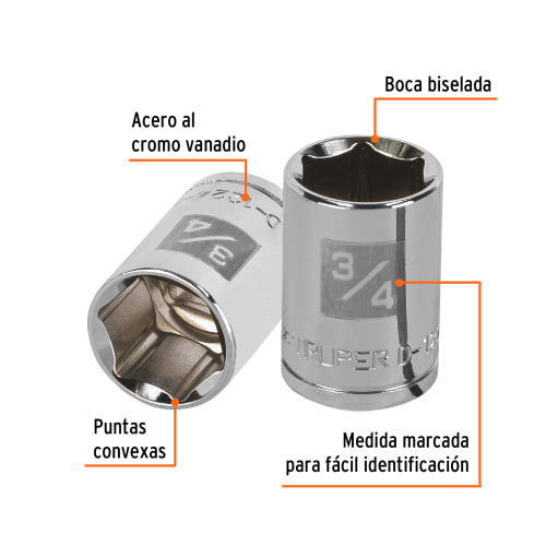Dado de 3/4", 6 puntas, cuadro 1/2", Truper