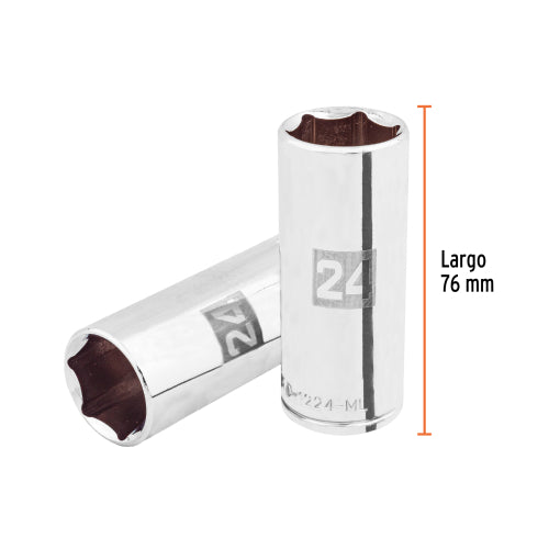 Dado largo de 24 mm, 6 puntas, cuadro 1/2", Truper