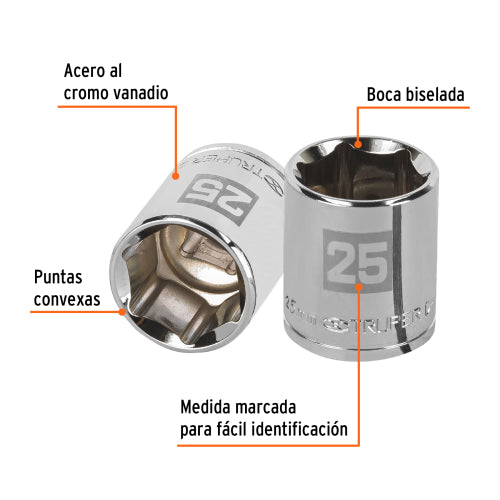 Dado de 25 mm, 6 puntas, cuadro 1/2", Truper