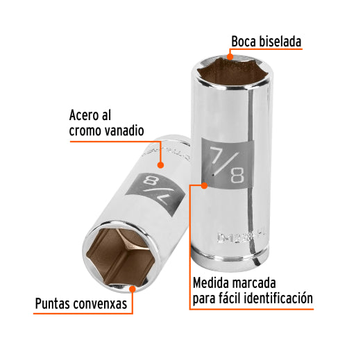 Dado largo de 7/8", 6 puntas, cuadro 1/2", Truper