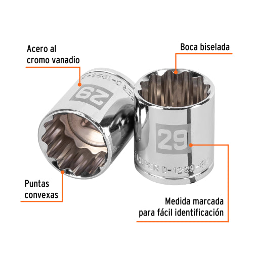Dado de 29 mm, 12 puntas, cuadro 1/2", Truper