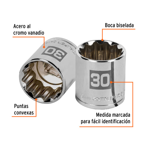 Dado de 30 mm, 12 puntas, cuadro 1/2", Truper