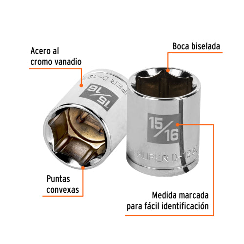 Dado de 15/16", 6 puntas, cuadro 1/2", Truper
