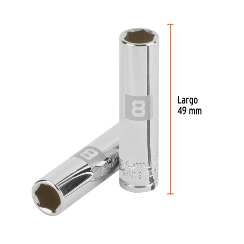 Dado largo de 8 mm, 6 puntas, cuadro 1/4", Truper