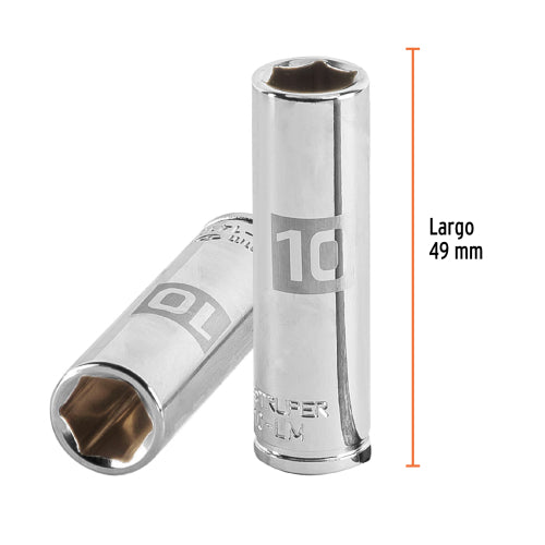 Dado largo de 10 mm, 6 puntas, cuadro 1/4", Truper