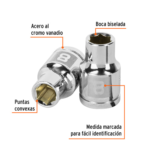 Dado de 8 mm, 6 puntas, cuadro 3/8", Truper