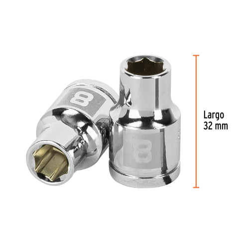 Dado de 8 mm, 6 puntas, cuadro 3/8", Truper