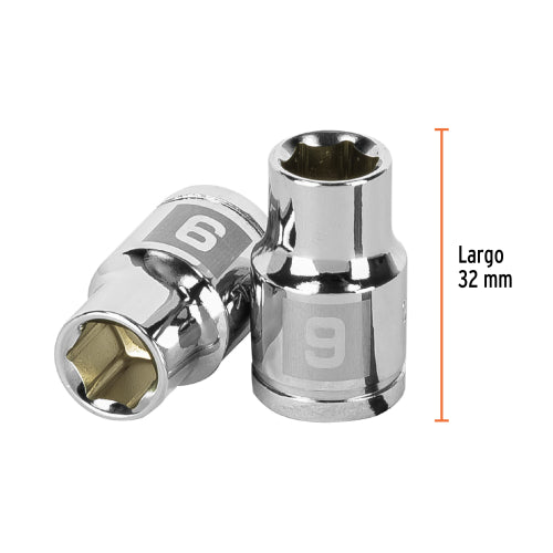 Dado de 9 mm, 6 puntas, cuadro 3/8", Truper