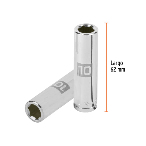 Dado largo de 10 mm, 6 puntas, cuadro 3/8", Truper