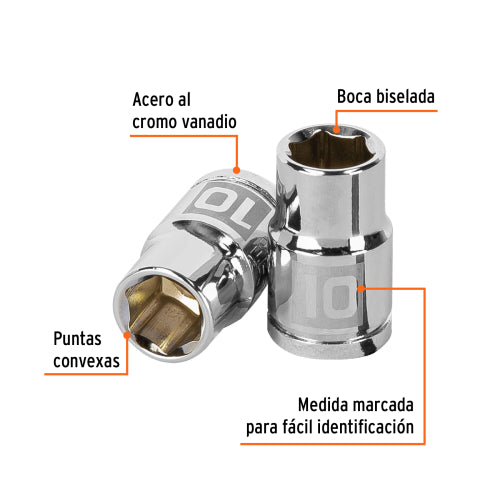 Dado de 10 mm, 6 puntas, cuadro 3/8", Truper