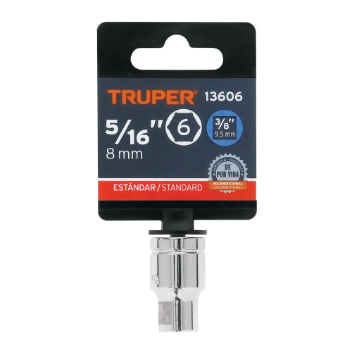 Dado de 1/4", 6 puntas, cuadro 3/8", Truper