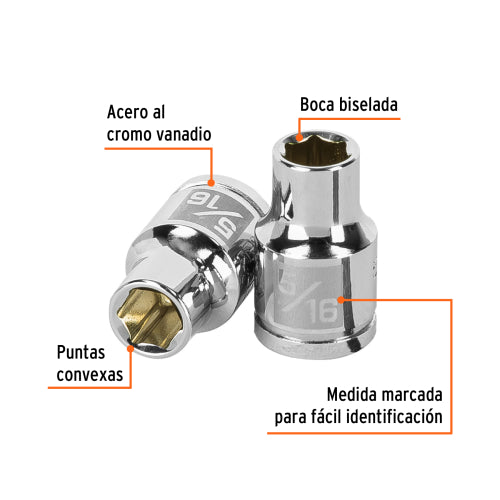 Dado de 5/16", 6 puntas, cuadro 3/8", Truper