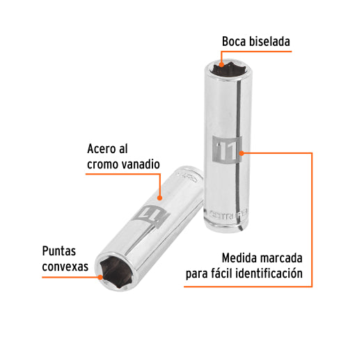 Dado largo de 11 mm, 6 puntas, cuadro 3/8", Truper