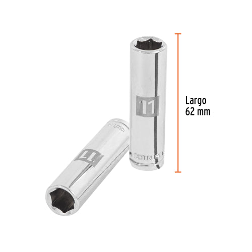 Dado largo de 11 mm, 6 puntas, cuadro 3/8", Truper