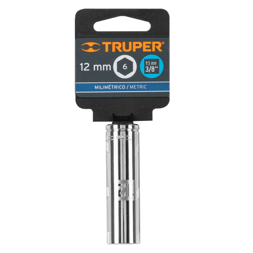 Dado largo de 12 mm, 6 puntas, cuadro 3/8", Truper