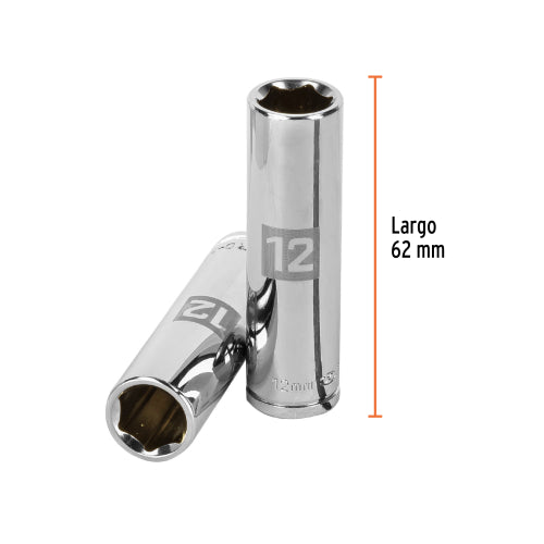 Dado largo de 12 mm, 6 puntas, cuadro 3/8", Truper