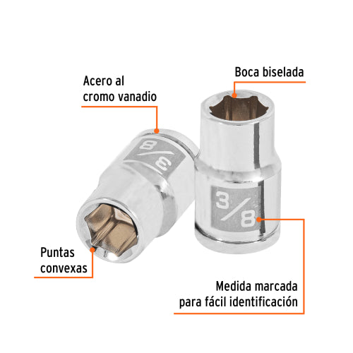 Dado de 3/8", 6 puntas, cuadro 3/8", Truper